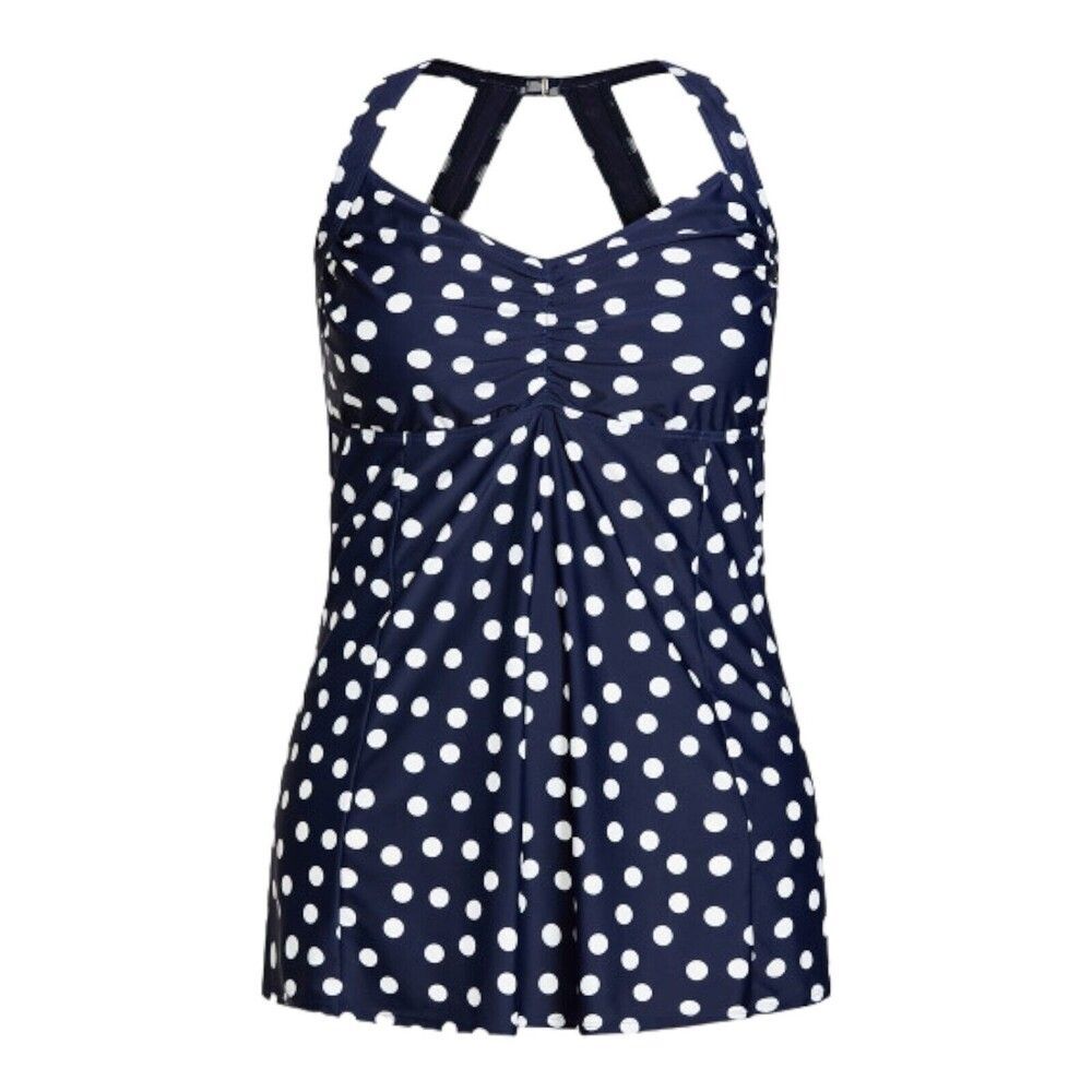 Avenue Polk-A-Dot Halter Swim Dress 16W Navy - Picture 3 of 6
